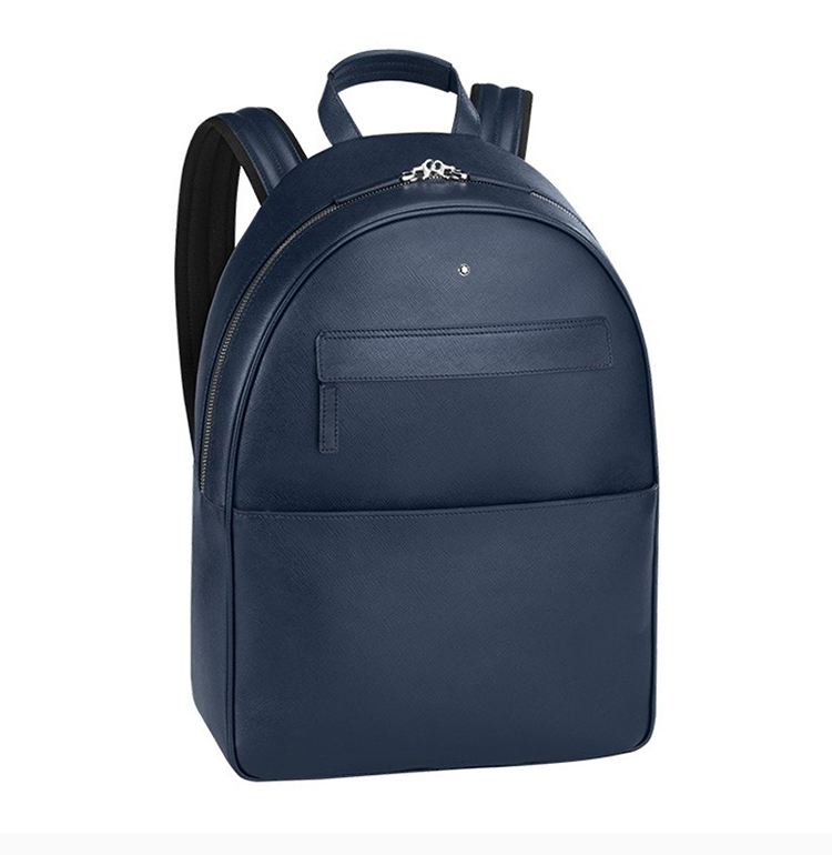 montblanc/万宝龙 男士蓝色皮革大圆顶靛蓝意大利双肩包休闲旅行背包