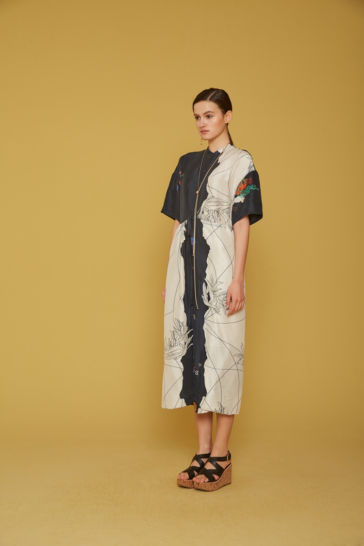 【19夏新品】zhuchongyun/朱崇恽女士连衣裙桑蚕丝复古印花