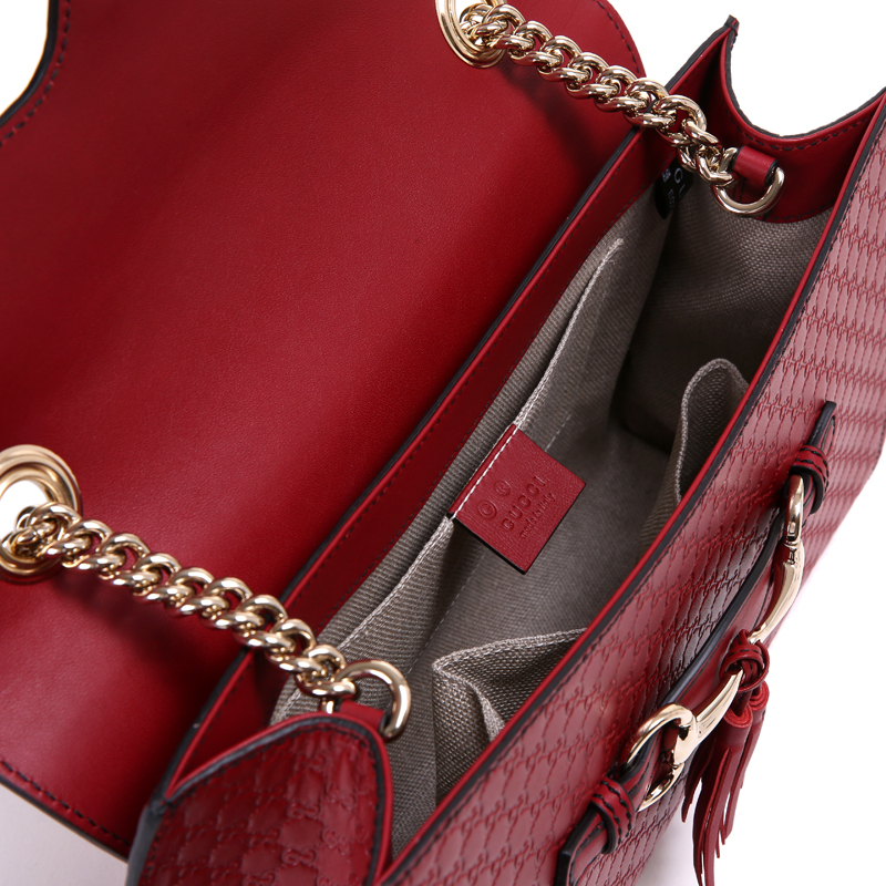 gucci/古驰 女士红色牛皮链条时尚大气单肩包手提包 449635 bmj1j