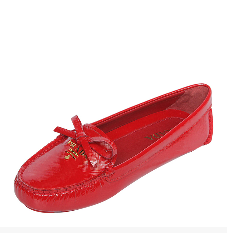 prada/普拉达 女士红色漆皮蝴蝶结平底鞋皮鞋休闲鞋船鞋女鞋 1dd051f
