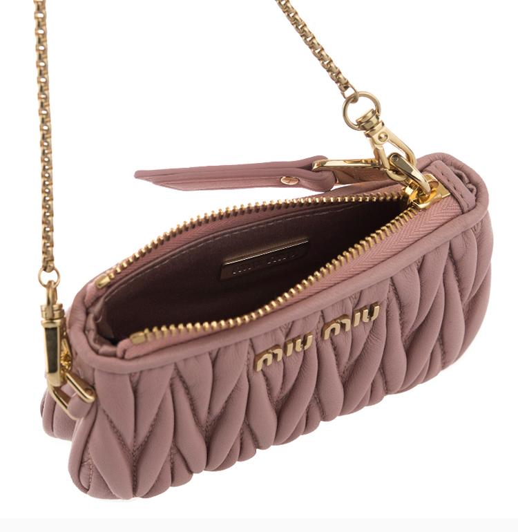 miumiu/缪缪 女士时尚羊皮褶皱单肩包斜挎包链条包手拿包零钱包女包