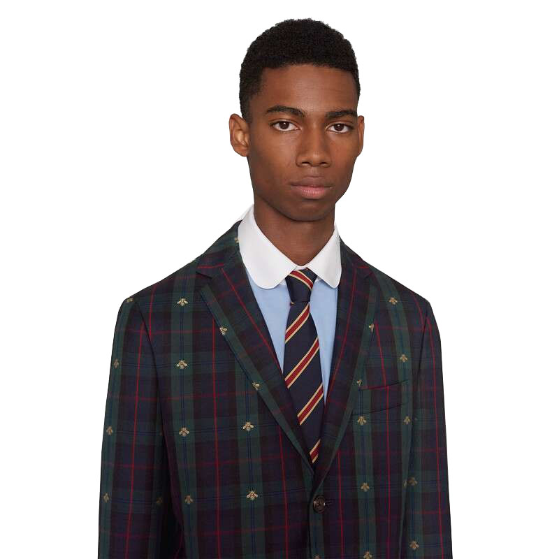 gucci/古驰 男装19春夏格纹蜜蜂图案夹克西服 绿色/蓝色495145 z432h