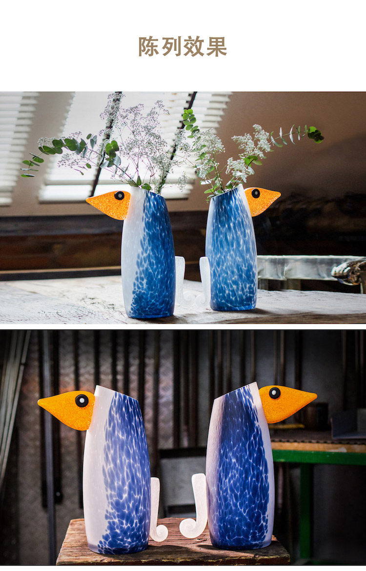 borowski玻璃艺术摆件装饰品小企鹅花瓶创意实用家居礼物定制工艺礼品