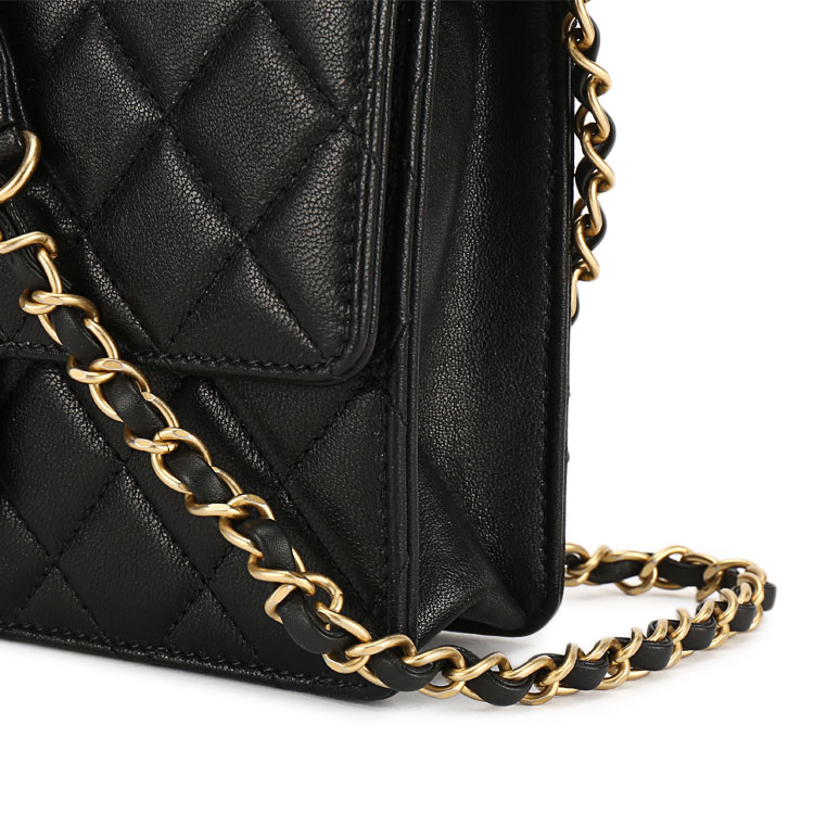 chanel/香奈儿 19新款黑色羊皮人造珍珠装饰女士单肩包