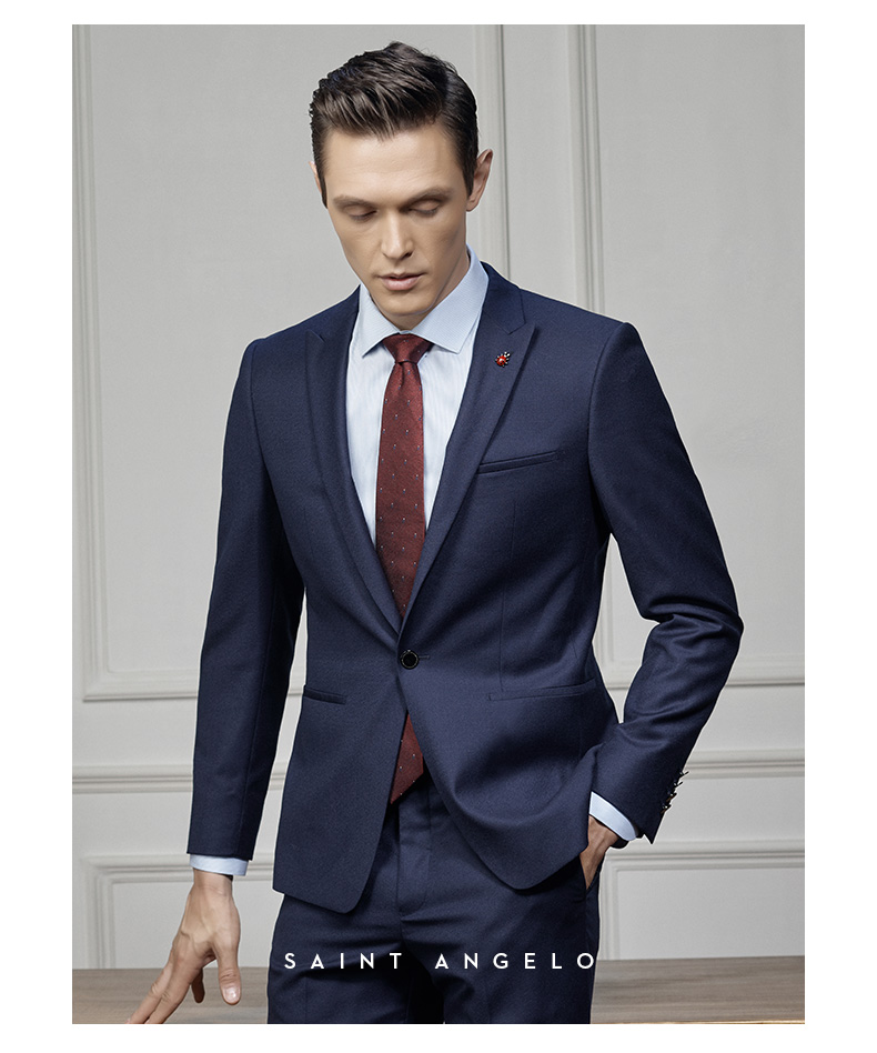 saint angelo/报喜鸟 青年商务正装男士西服套装 藏蓝修身西装