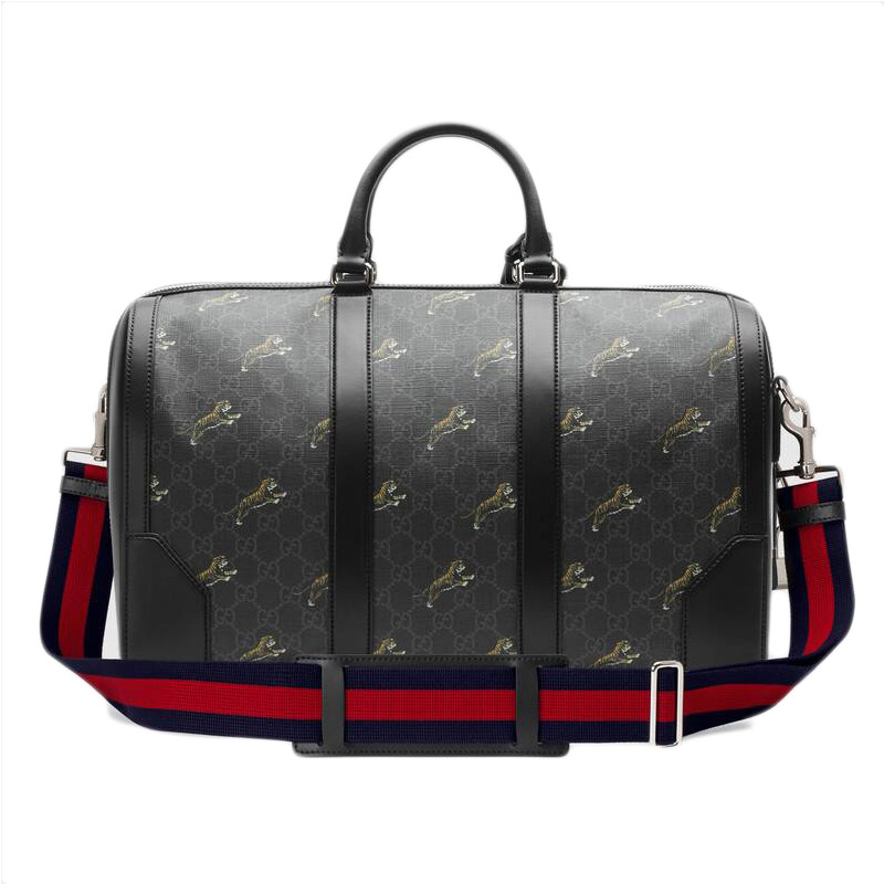 gucci/古驰 男包女包黑色行李箱手提包旅行包斜挎包红蓝肩带474131