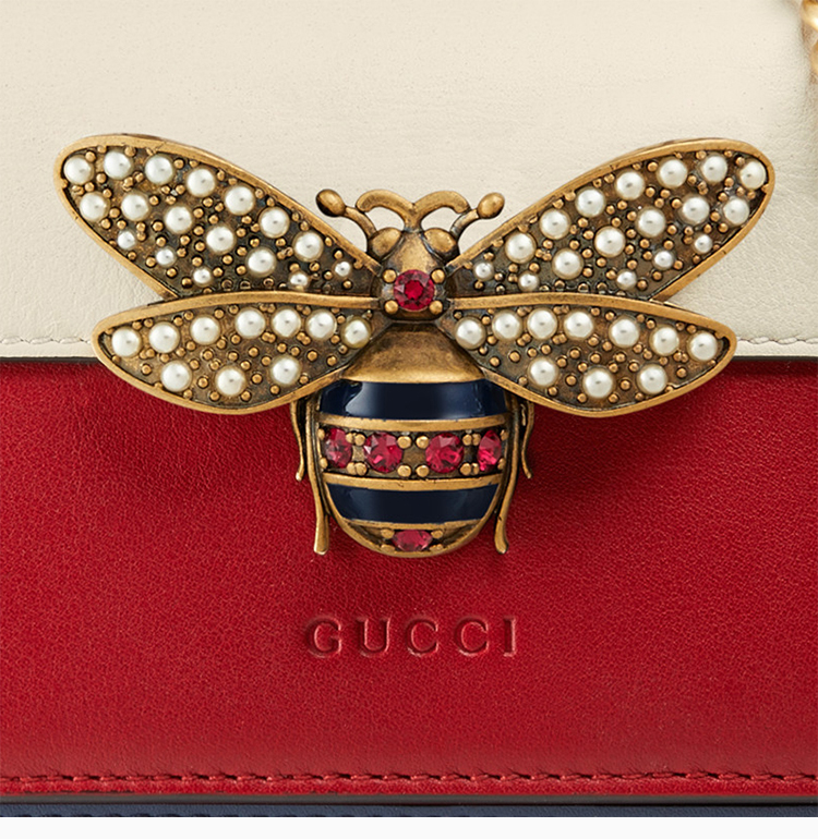 gucci/古驰 19春夏 queen margaret系列 女士拼色蜜蜂装饰单肩包斜