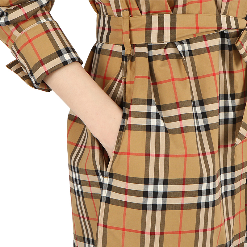 burberry/博柏利 经典卡其色格纹 女士连衣裙 8013946