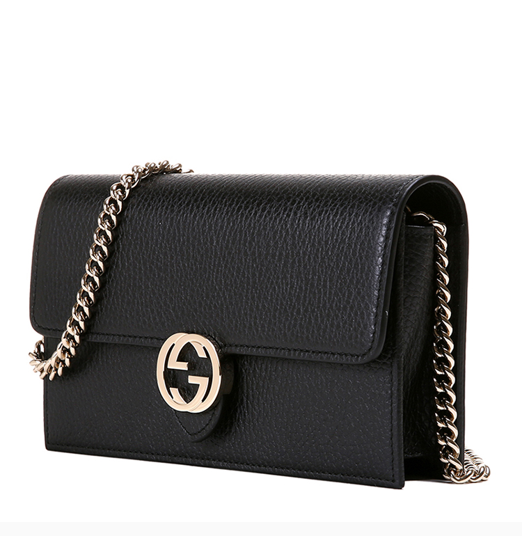 gucci/古驰 女士荔枝纹牛皮双g扣链条单肩斜挎包