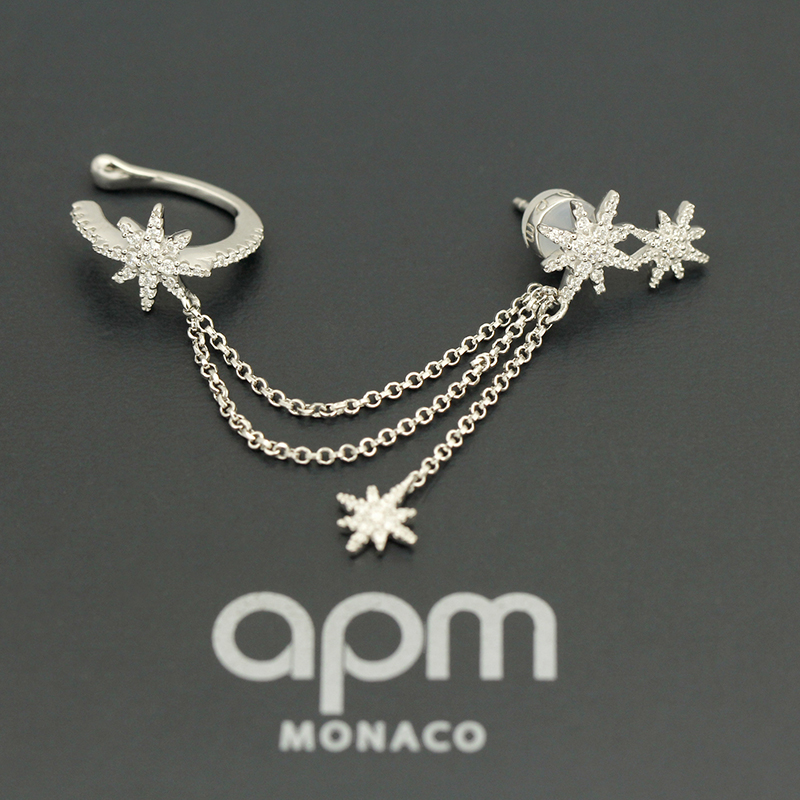 【周冬雨 宋茜同款】APM Monaco/APM Monaco单只六芒星流星链条流苏耳钉女耳夹 ins风气质时尚耳环耳坠 11547 送女友情侣闺蜜礼物银首饰品【北京同城闪送】