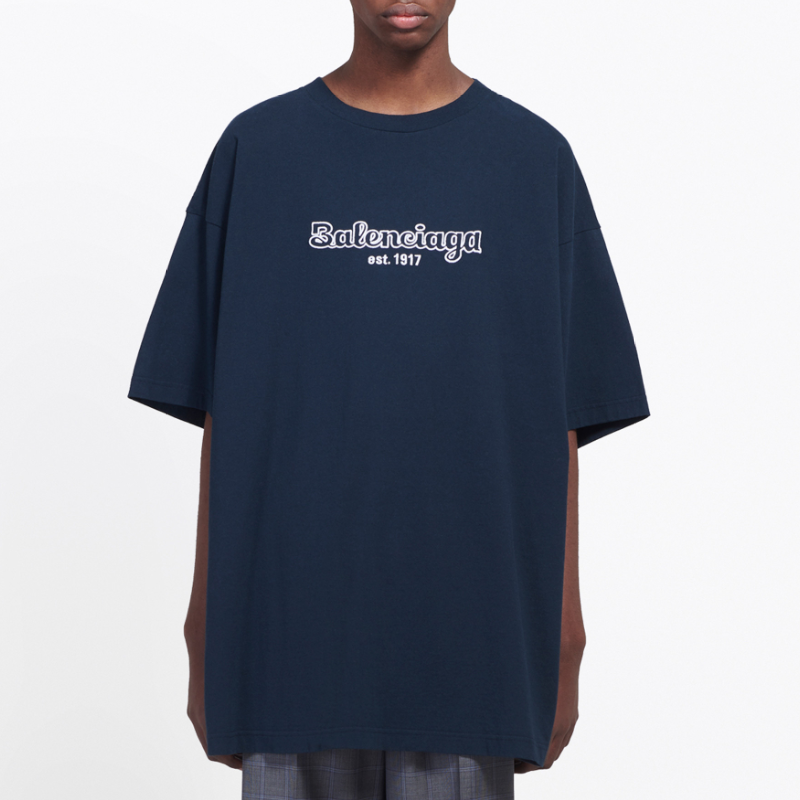 balenciaga/巴黎世家 19早秋男士新款标志刺绣深蓝色短袖t恤 583214tf