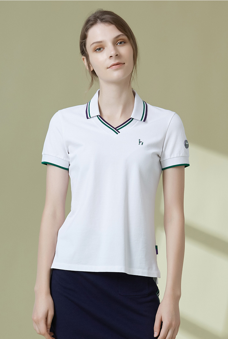 【商场同款】hazzys/哈吉斯 2019年夏季新款女装v领子纯色女士短polo