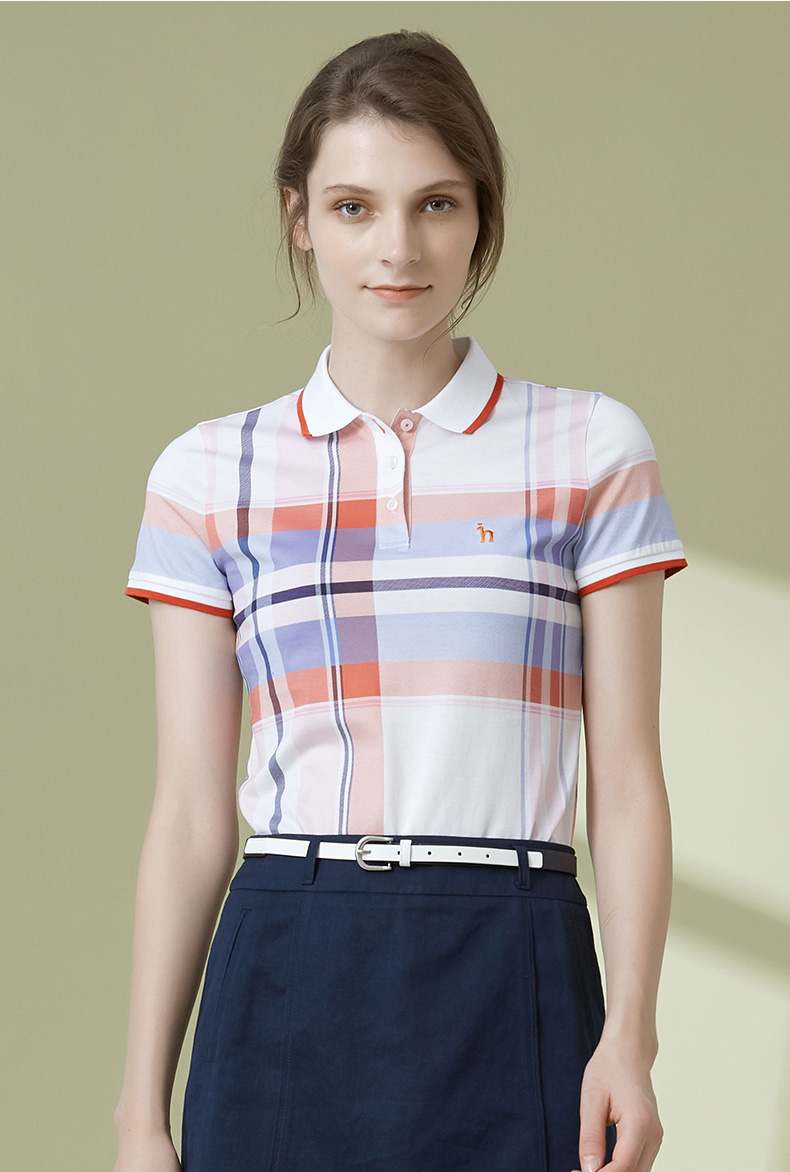 hazzys/哈吉斯 2019年夏季新款女装格子女士短polo衫短袖t恤astse09be