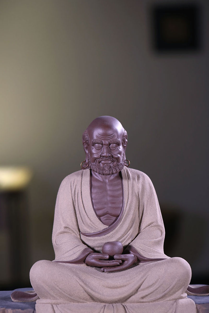 宜兴紫砂雕塑摆件 茶宠佛像 紫砂雕塑名家 刘朋 听禅