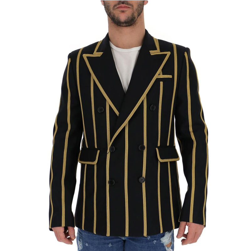 saint laurent paris/圣罗兰 男士西装 2019春夏 金色线条纹饰边 黑色