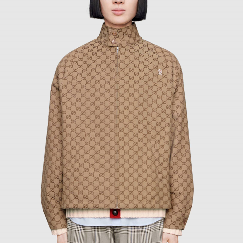 gucci/古驰 19早秋男士新款gg棕色帆布飞行员外套男士夹克 568549 zab