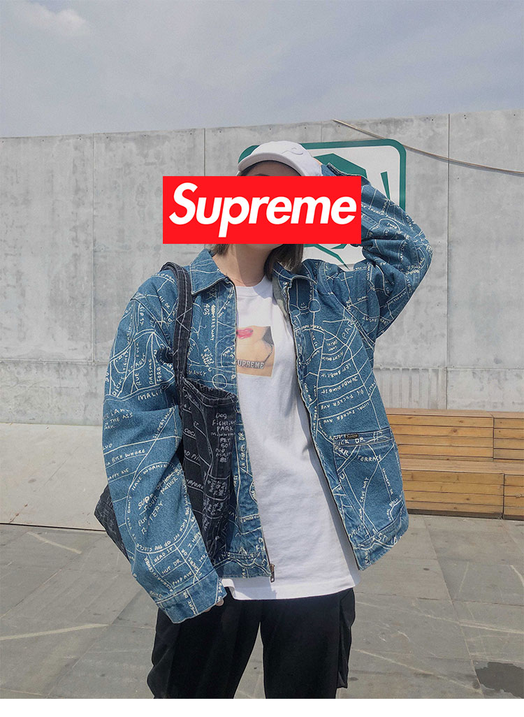 supreme 19ss gonz map work jacket 城市地图单宁牛仔夹克