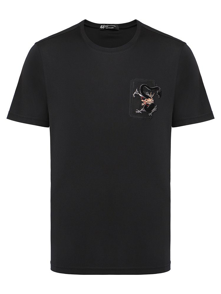 【19春夏新款】andrew mackenzie/安德鲁·麦肯锡 黑色桑蚕丝圆领短袖