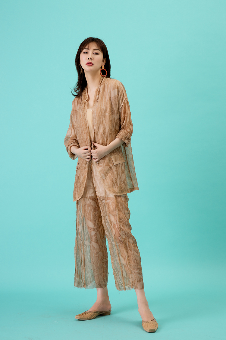tracy chu/tracy chu朱熙越设计师原创设计19年春夏棕黄色褶皱薄休闲