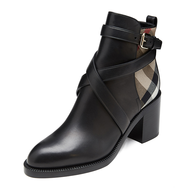 burberry/博柏利女士织物配皮高跟短靴80048541