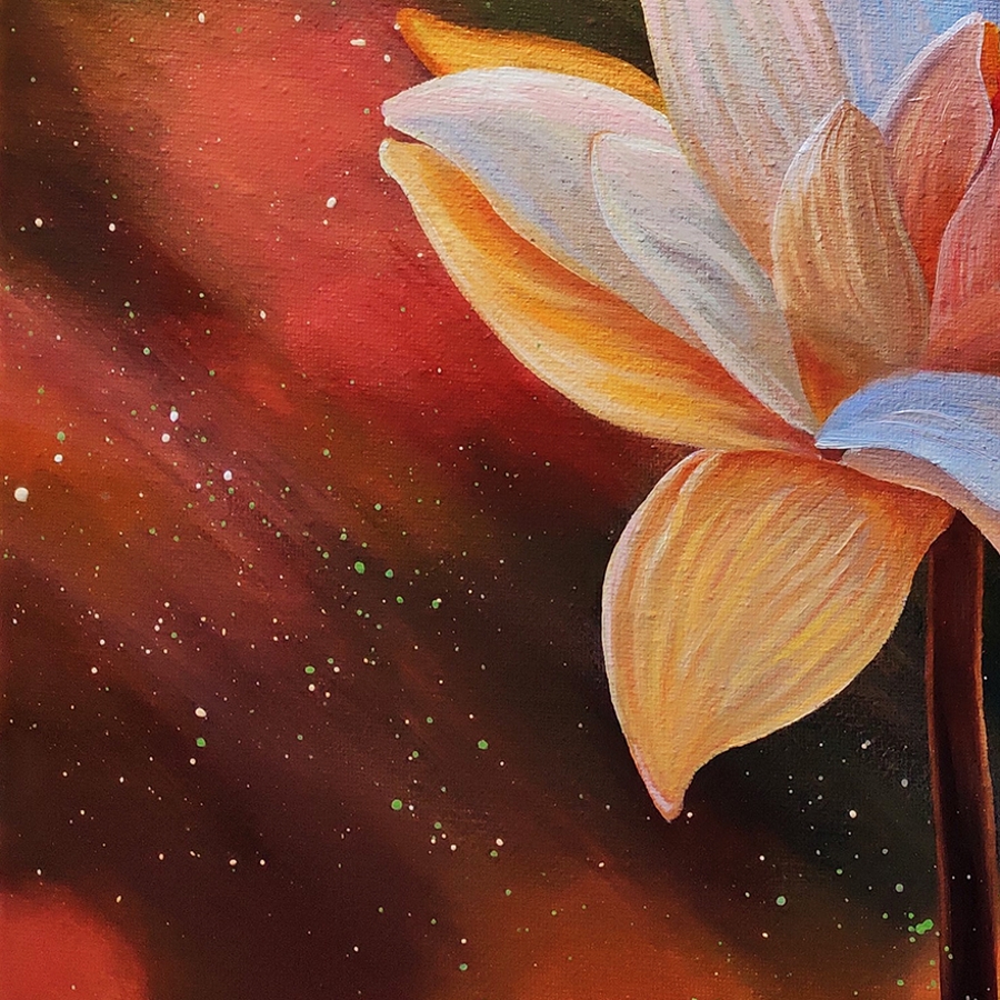 吴小慧《雪莲》/40x40cm/油画