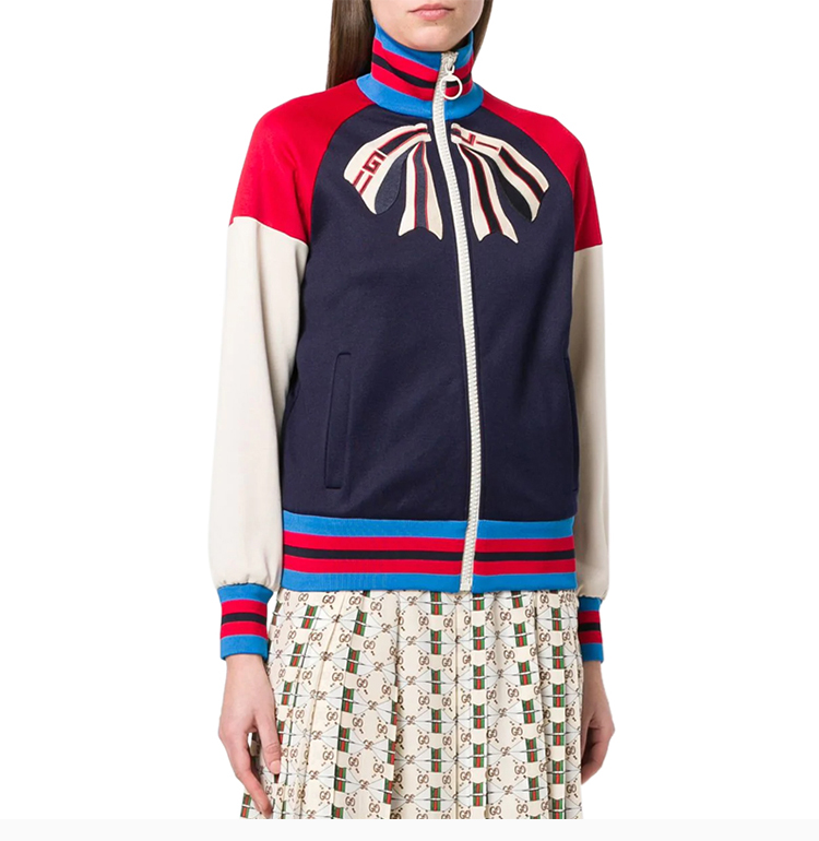 gucci/古驰 女士混色聚酯纤维红蓝条纹高领夹克外套