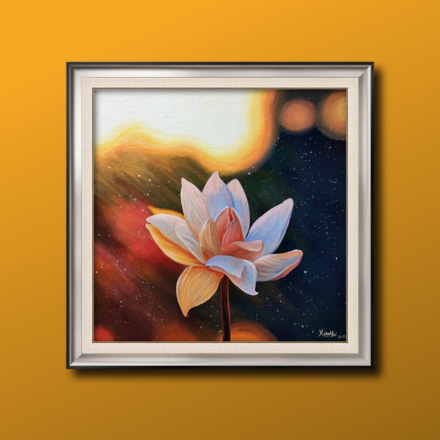 吴小慧《雪莲》/40x40cm/油画