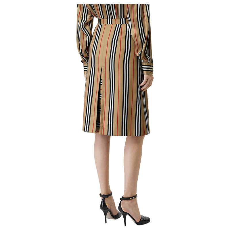 burberry博柏利女装19春夏 a 字盒褶装饰标志性条纹裙装裙子半身裙