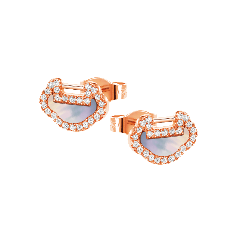 【包邮包税】qeelin/麒麟珠宝 女士经典款yuyi玫瑰金镶钻珍珠母贝耳钉