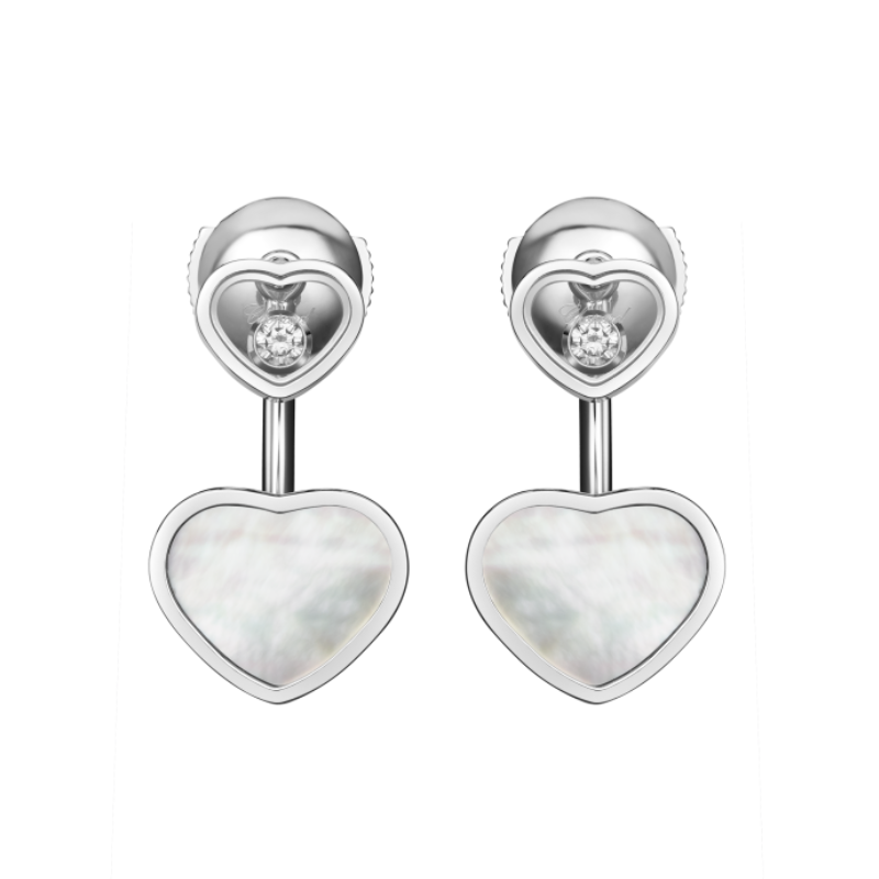 【包邮包税】chopard/萧邦 女士经典款快乐爱心白金钻石母贝耳环 83a