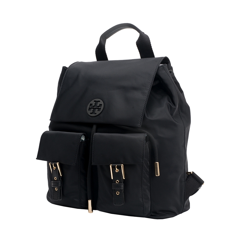 tory burch/汤丽柏琦 女士尼龙面料经典logo抽绳双肩包旅行包黑色