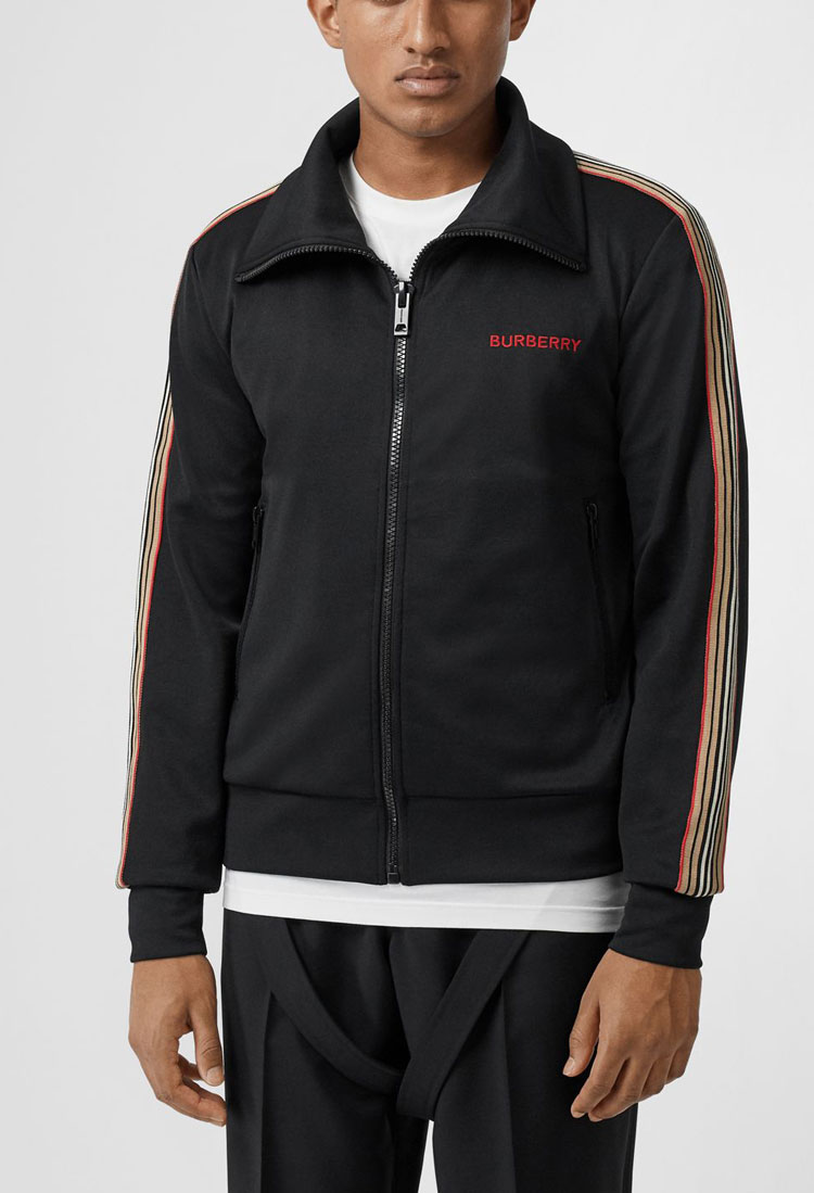 burberry/博柏利 19秋冬男士字母刺绣徽标装饰标志性条纹高领运动拉链