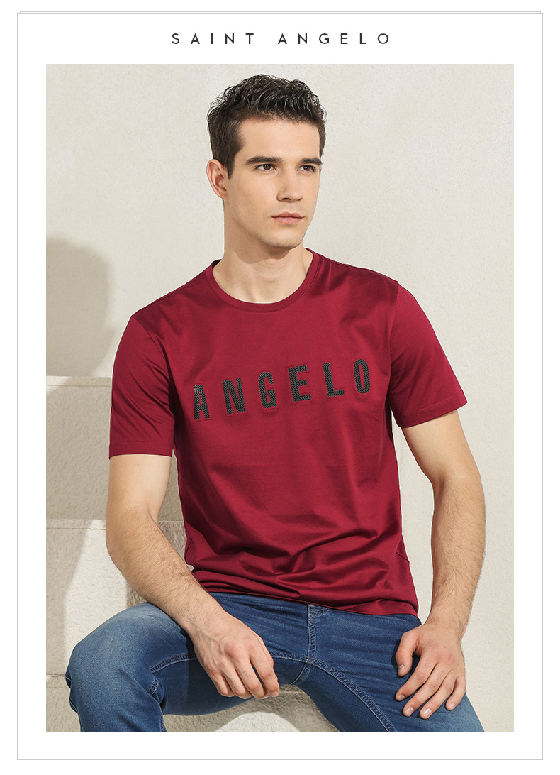 saint angelo/报喜鸟19夏季都市休闲圆领桑蚕丝男士短袖t恤 修身时尚