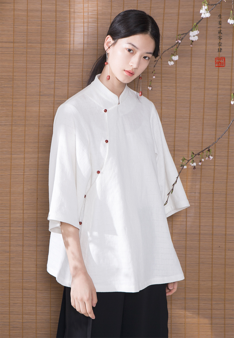 shengjiang/生姜女改良中式服复古衬衫白色茶服女禅意文艺茶人服夏装