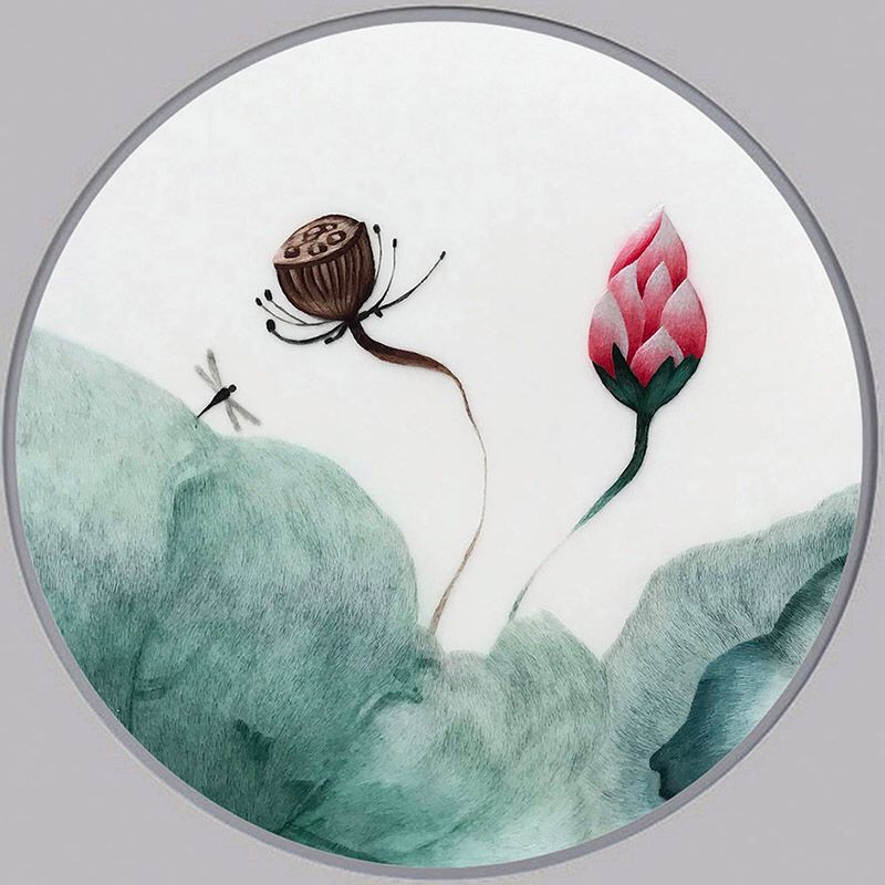 one/只有一个 手工苏州刺绣苏绣《映日荷花》送礼佳品摆件