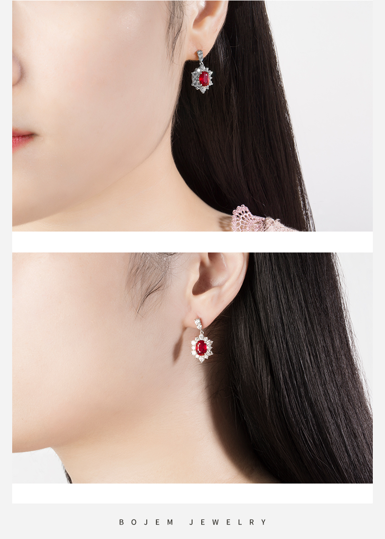 bojem/(宝姐)珠宝【2.70ct无烧鸽血红红宝石彩宝耳饰】