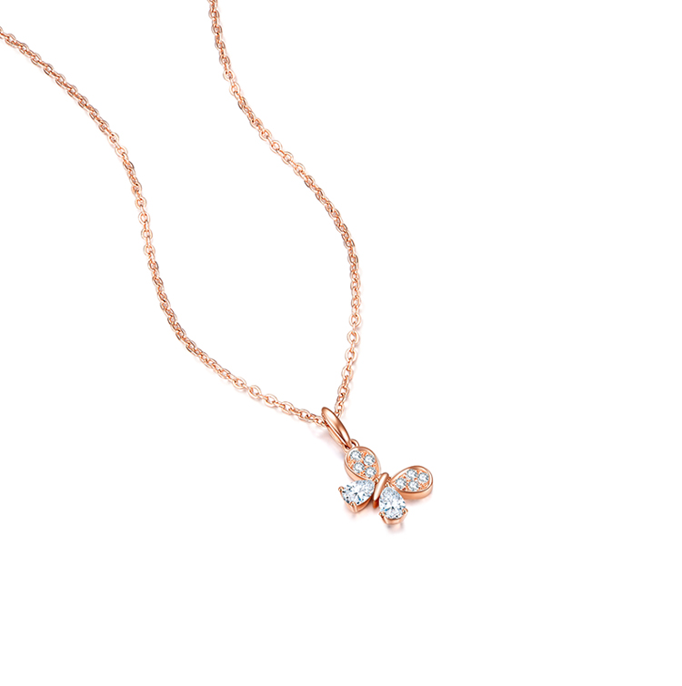 zocai/佐卡伊 蝴蝶18k金玫瑰金色钻石项链女个性锁骨链