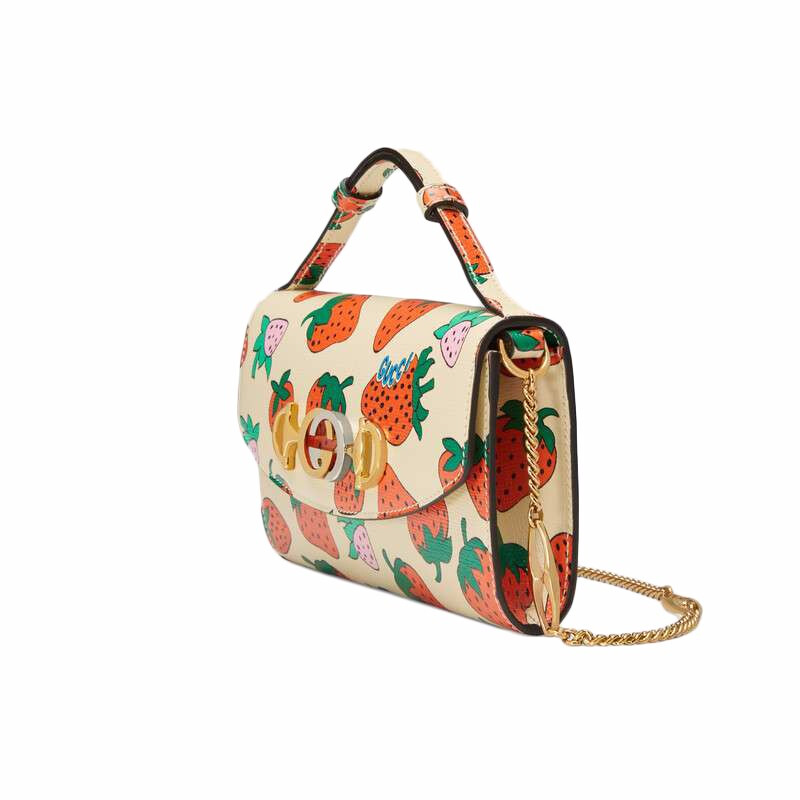 gucci/古驰19春夏女士皮质gucci zumi草莓迷你单肩链条包564718 t