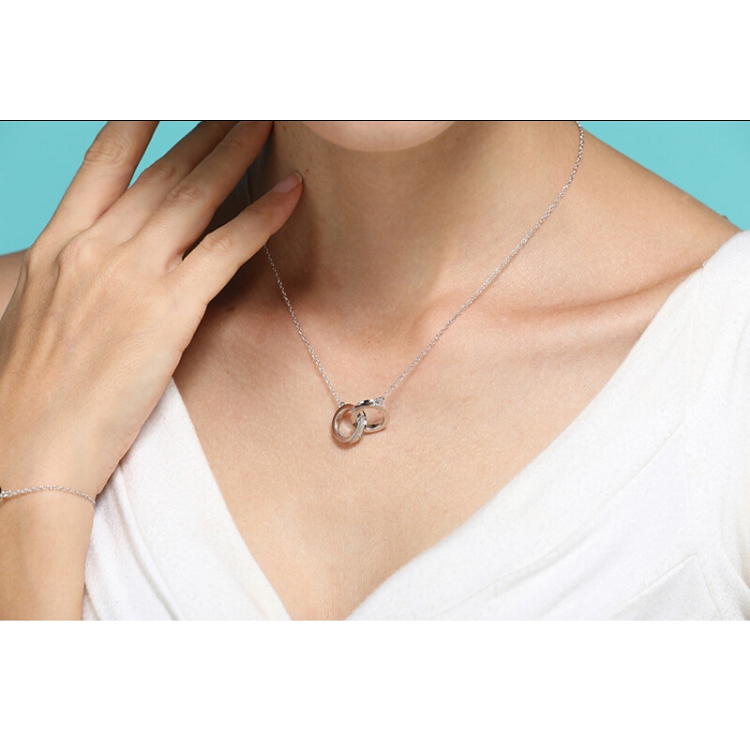 蒂芙尼 1837系列纯银rubedo 金属双环双色双圈吊坠经典连锁项链锁骨