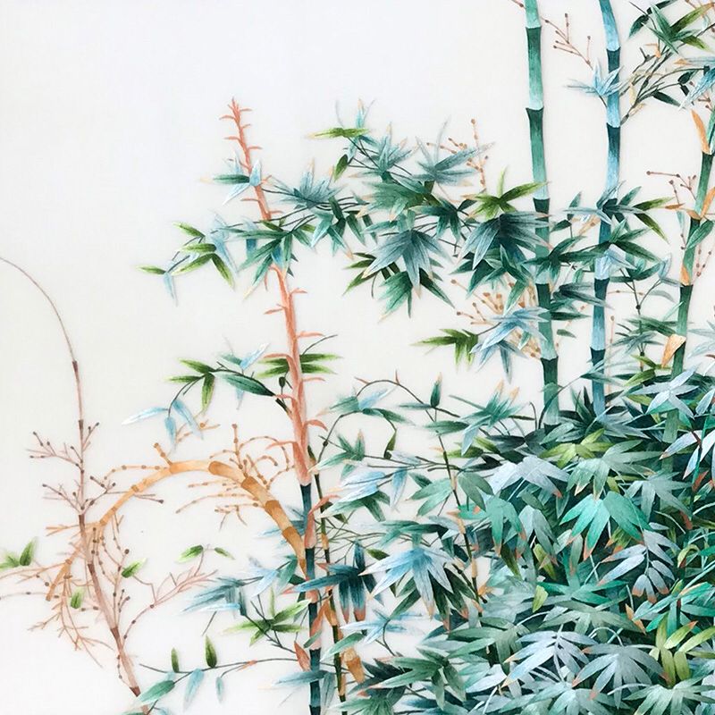 one/只有一个 手工苏州刺绣苏绣《雪竹》送礼佳品摆件