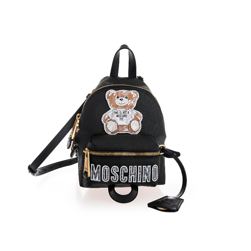 moschino/莫斯奇諾 女士黑色牛皮泰迪熊印花雙肩包 2a7637-8210-2555