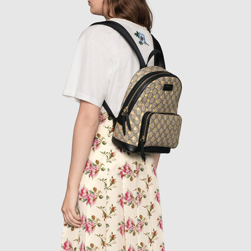 【包邮包税】gucci/古驰 新款padlock女士棕色帆布小蜜蜂双肩包