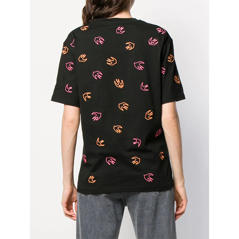 mcq alexander mcqueen/麦昆 女装黑色棉质刺绣飞燕图案女士 短袖t恤