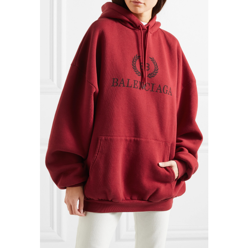 balenciaga/巴黎世家 19早秋女士新款酒红色印花超大连帽衫棉质卫衣