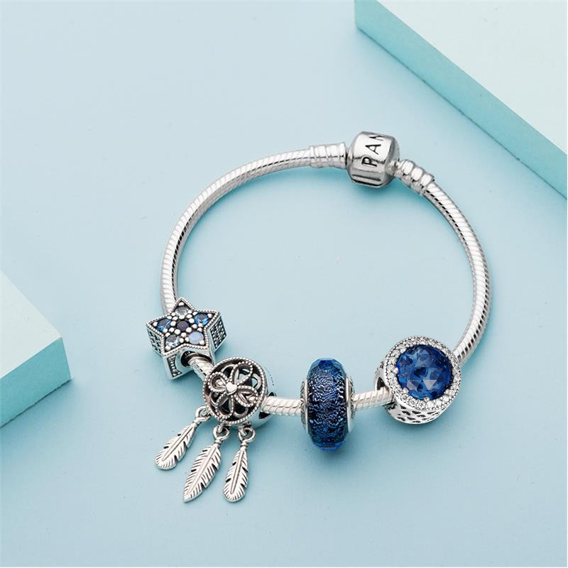 pandora/潘多拉 梦幻星辰捕梦网sl551蓝色手链套装 送女友礼物18cm