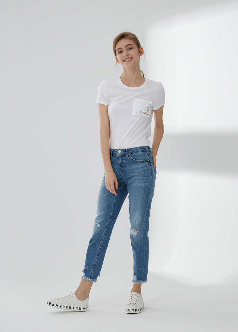 dkny/唐娜 凯伦2019夏季新品牛仔怀旧美式女士牛仔裤w924365g