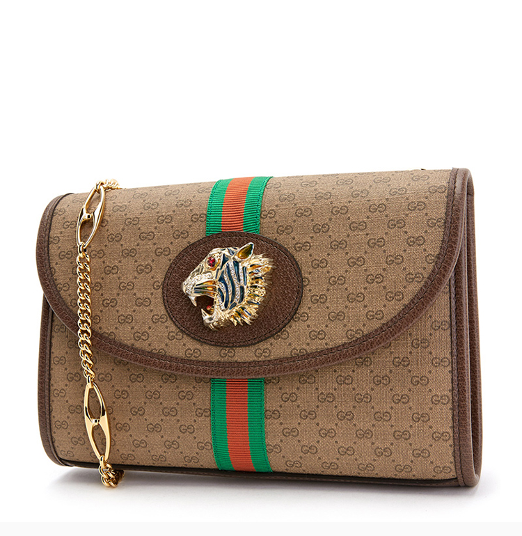 gucci/古驰 20春夏 rajah系列 女士深卡其色牛皮虎头时尚链条单肩斜