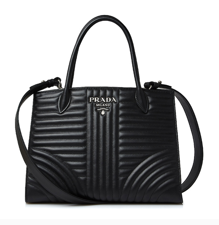 prada/普拉达 diagramme系列 女士黑色牛皮 logo 手提