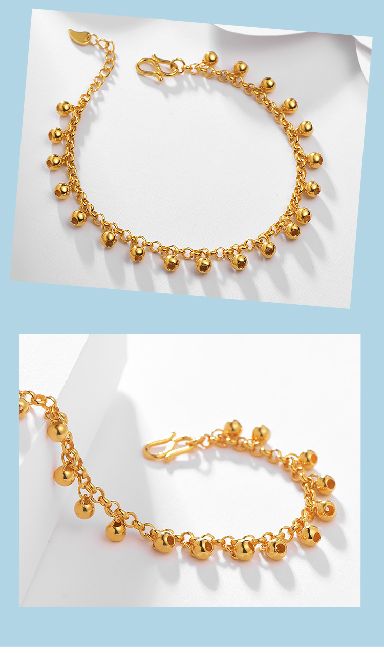 mingr/明牌珠宝 黄金手链 足金铃铛流苏圆珠手链送女友afk0094-s