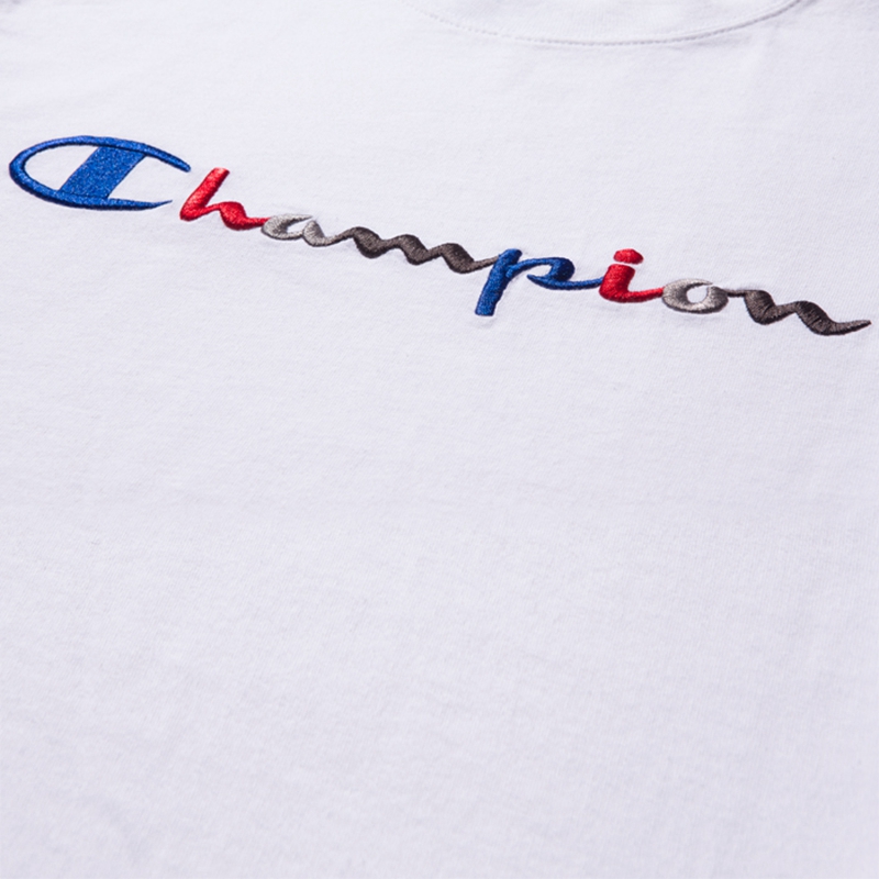 champion/冠軍 彩虹刺繡草寫字母短袖運動t恤日版